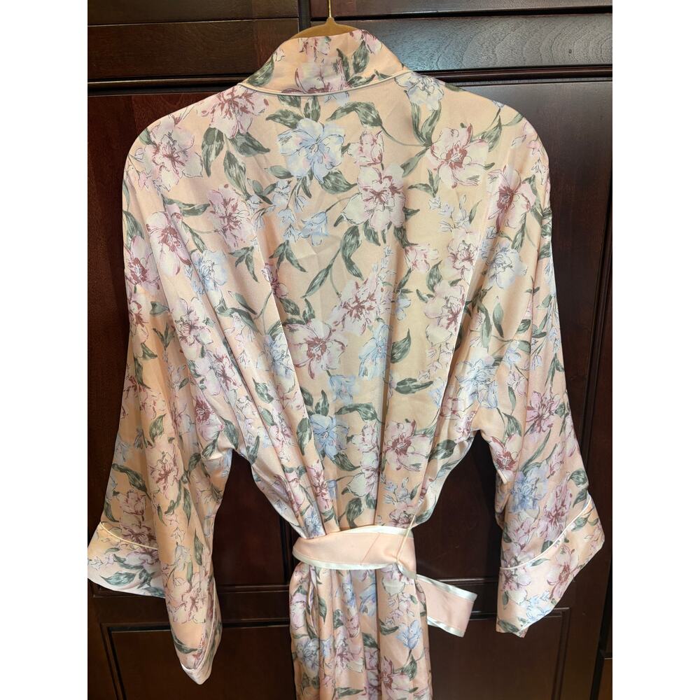 Lauren Ralph Lauren Pink Floral Satin Bell Sleeve Robe Size XL - Picture 4 of 12